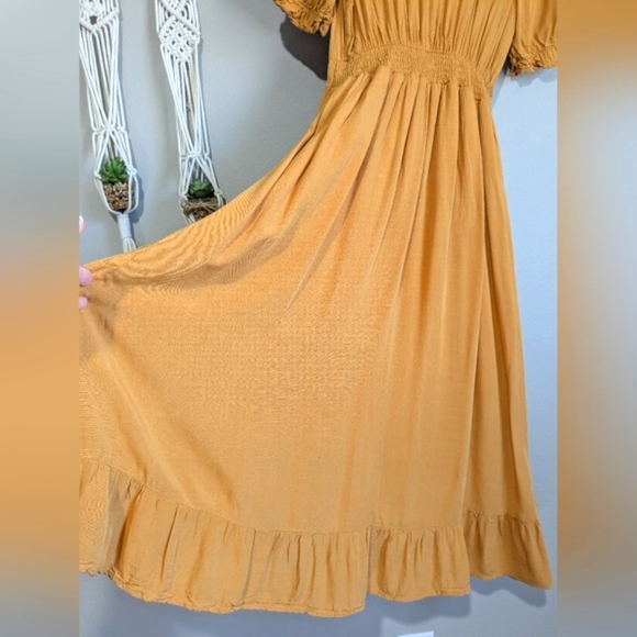 Baltic Born Cascading Ruffle Pleated Button Top Puff Sleeve Textured Front Midi - Picture 14 of 16